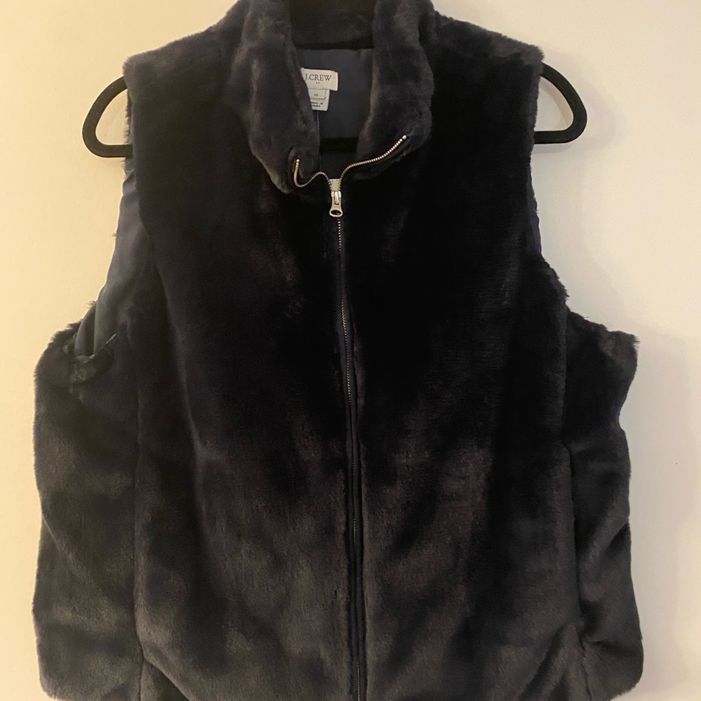 JCrew Navy Blue Faux Fur Vest (Size XL)